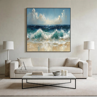 Unique 3D Textured Blue Beige Painting Modern Home Wall Decor AURA402