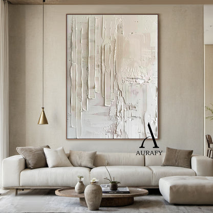 3D Textured Beige Painting Knife Strokes High-Relief Plaster Tactile Minimalist Luxe Artwork AURA525