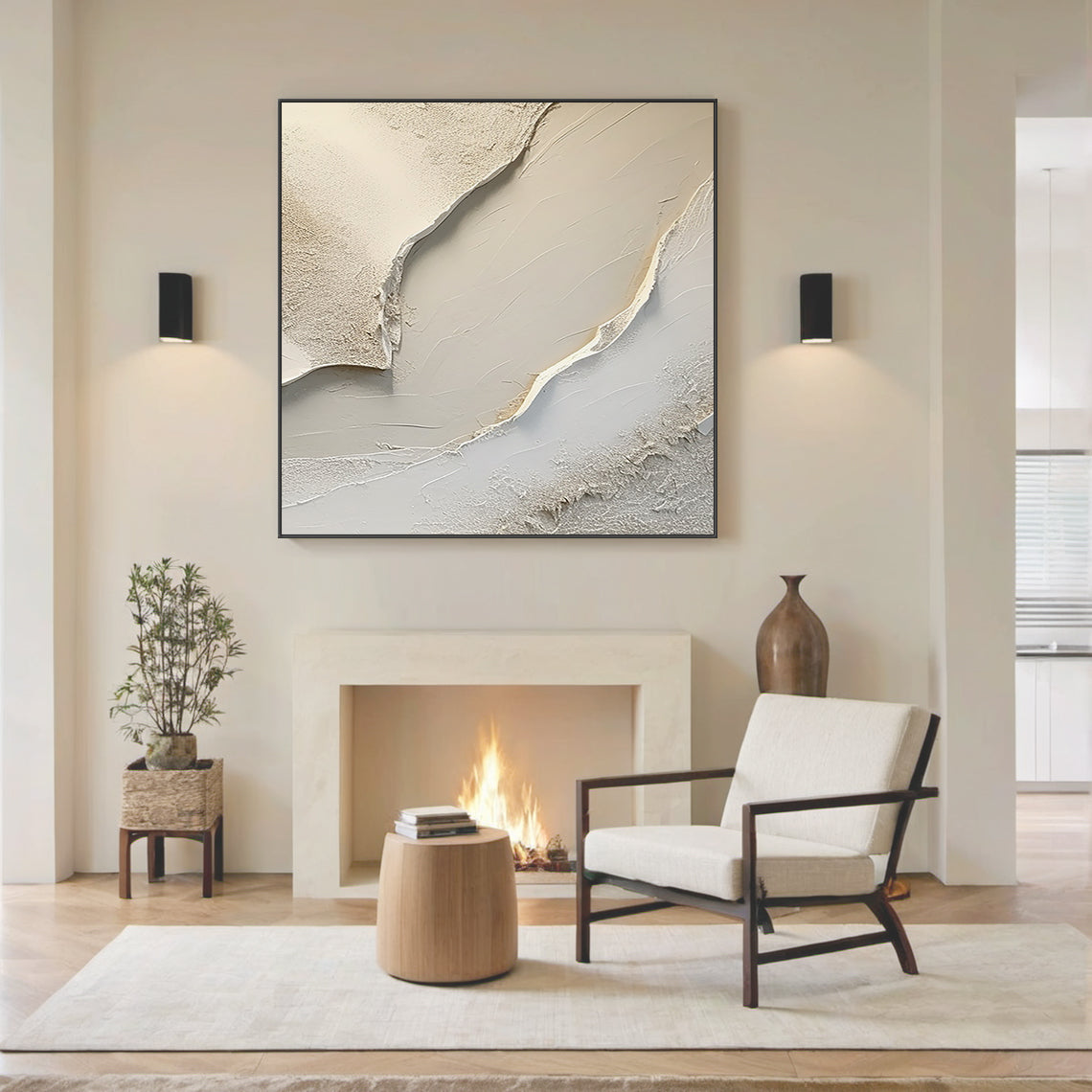 Abstract Earth Texture Wall Art – Soft Sand Tones – AURA012(Square)