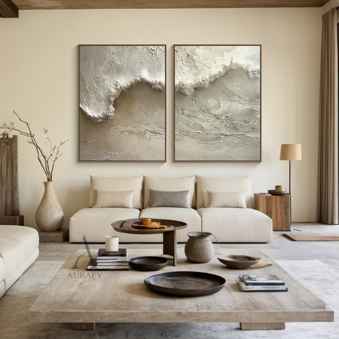 Neutral Abstract Sea Texture Wall Art Set of 2 - AURA672