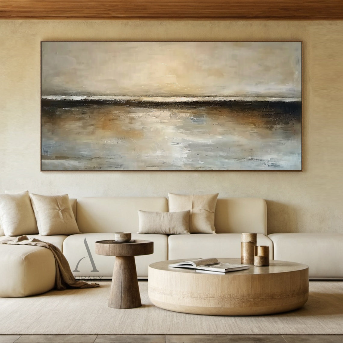 Wabi-Sabi Brown Textured Landscape Painting Minimalist Luxe Plaster Canvas Art Japandi Home Wall Decor AURA743