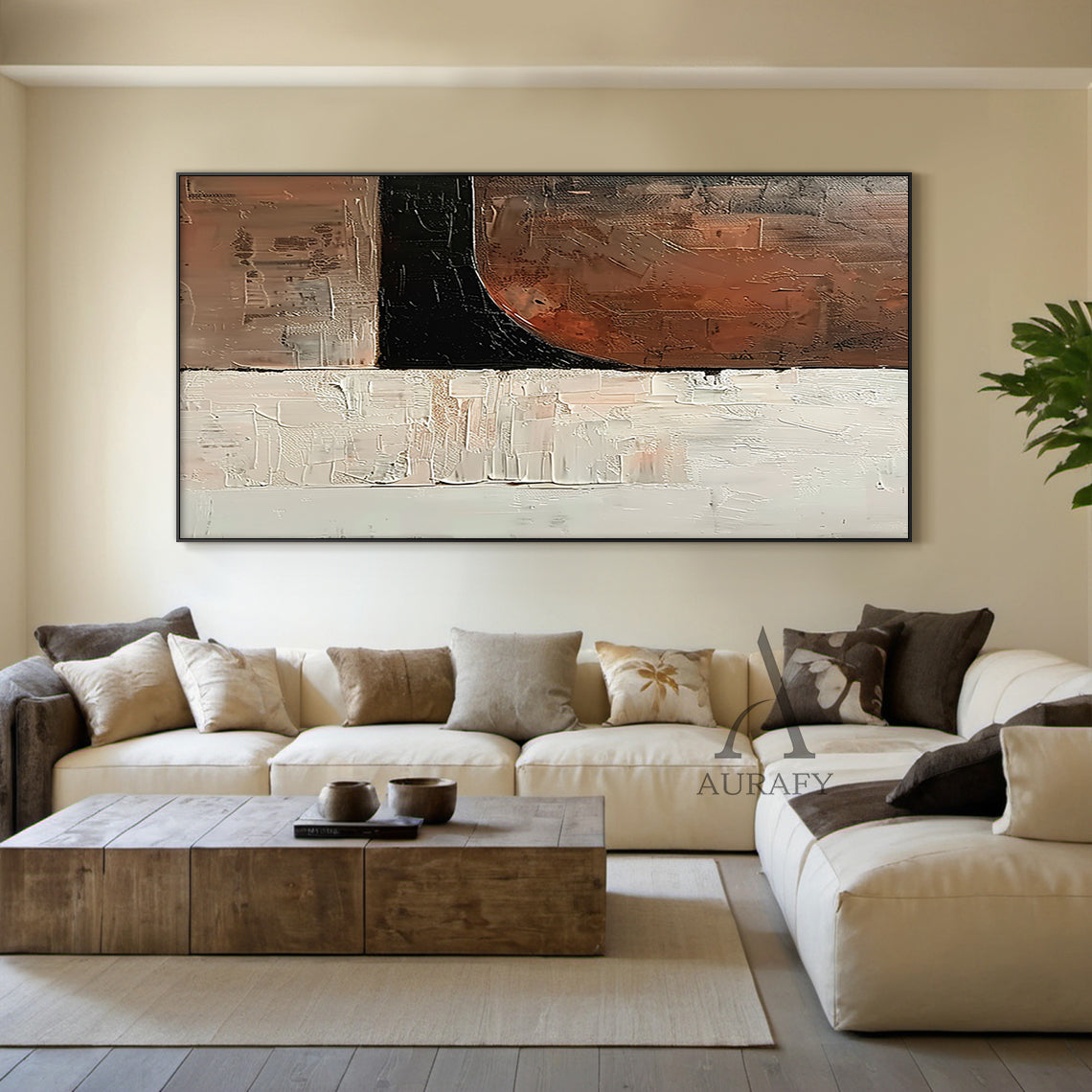 Abstract Brown White Art Tactile High-Relief Knife Strokes Mottled Modern Organic Canvas AURA476