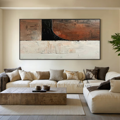 Abstract Brown White Art Tactile High-Relief Knife Strokes Mottled Modern Organic Canvas AURA476