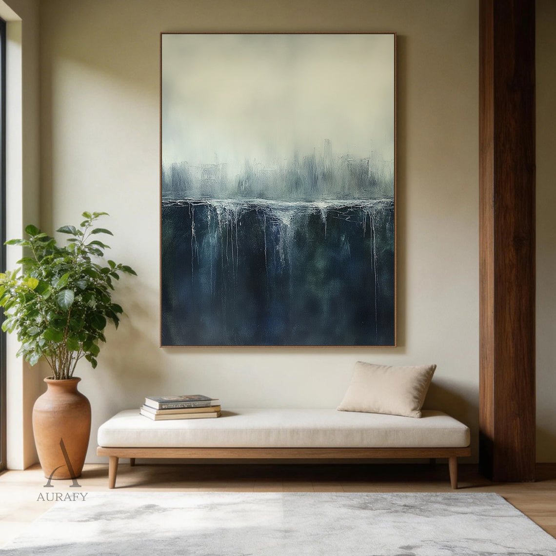 General Abstract Beige Blue Wall Art for Modern Home Decor AURA348