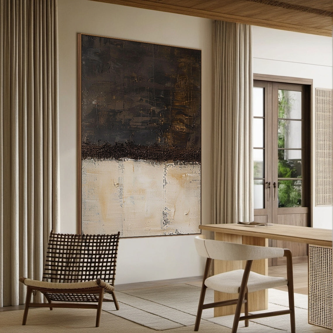 Black and Beige Abstract Color Blocks with a Coarse Textured Edge - AURA830