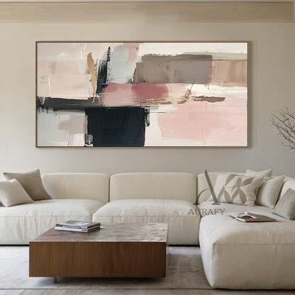 General Abstract Art Impasto Knife Strokes Pink Black Beige Tactile Luxe Modern Canvas AURA495