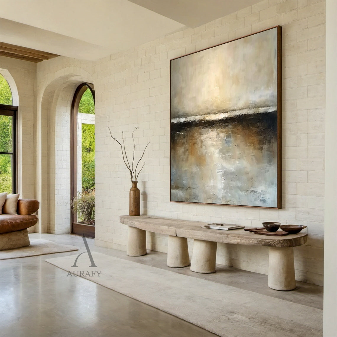 Wabi-Sabi Brown Textured Landscape Painting Minimalist Luxe Plaster Canvas Art Japandi Home Wall Decor AURA743