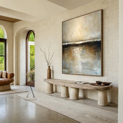 Wabi-Sabi Brown Textured Landscape Painting Minimalist Luxe Plaster Canvas Art Japandi Home Wall Decor AURA743