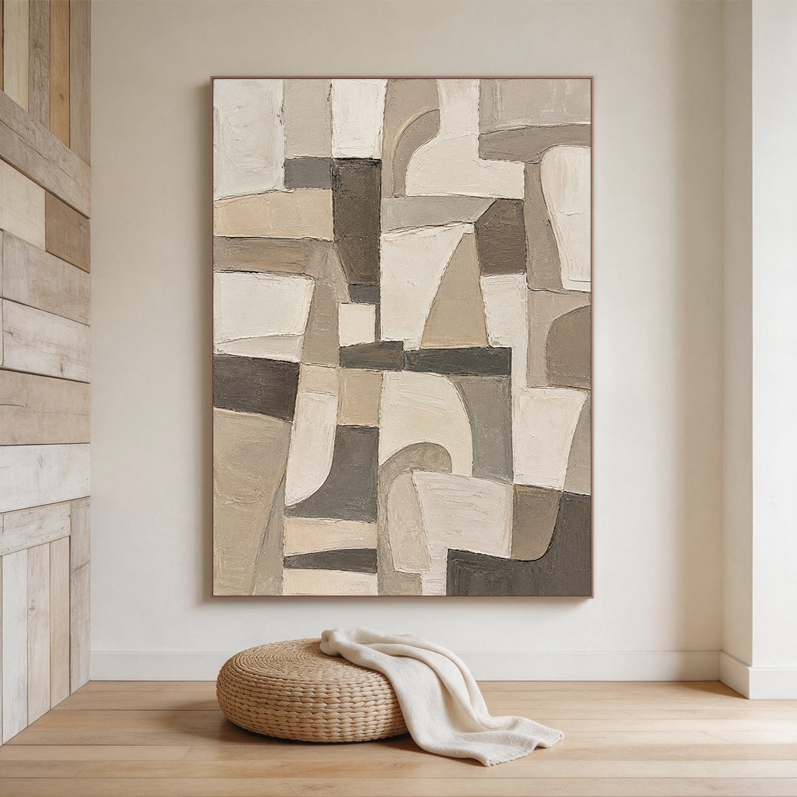 Wabi-Sabi Brown Beige Textured Abstract Plaster Knife Stroke Japandi Minimalist Modern Home Wall Art AURA706