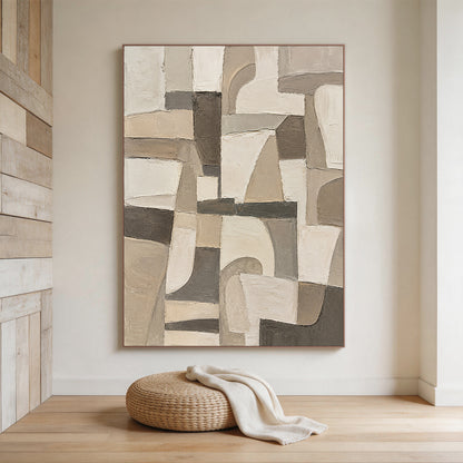 Wabi-Sabi Brown Beige Textured Abstract Plaster Knife Stroke Japandi Minimalist Modern Home Wall Art AURA706