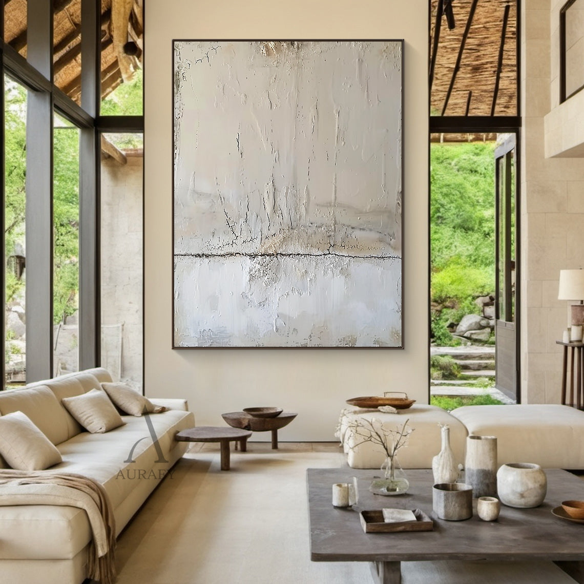 White Textured Minimalist Wall Art - AURA692