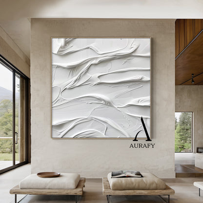 3D Textured White Abstract Painting with Knife Strokes High-Relief Tactile Surface Minimalist Luxe AURA522