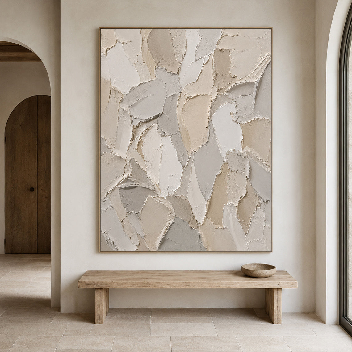 3D Textured Beige Plaster Painting Wabi-Sabi Japandi Knife Stroke Sculpted Canvas Tactile Minimalist Wall Art AURA761