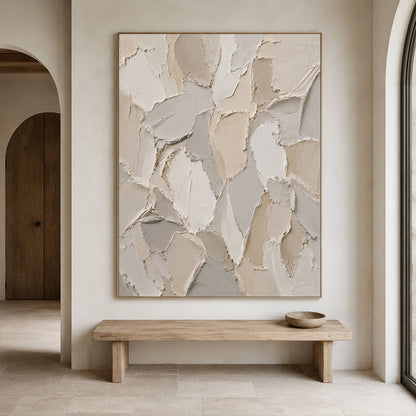 3D Textured Beige Plaster Painting Wabi-Sabi Japandi Knife Stroke Sculpted Canvas Tactile Minimalist Wall Art AURA761