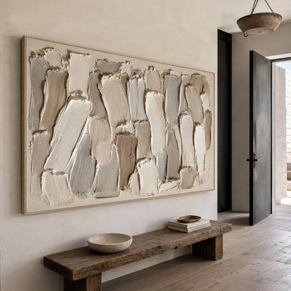 3D Textured Plaster Painting Japandi Wabi-Sabi Beige Brown Tactile Minimalist Luxe Sculpted Canvas Wall Art AURA754