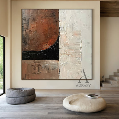 Abstract Brown White Art Tactile High-Relief Knife Strokes Mottled Modern Organic Canvas AURA476