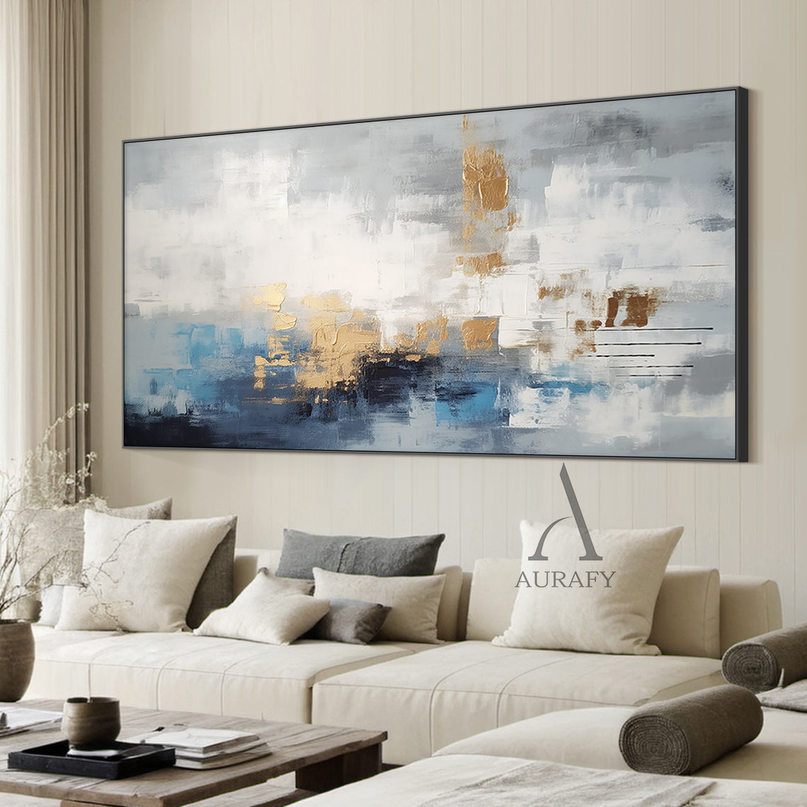 Abstract Wall Art Minimalist Luxe with High Relief Gold Tactile Surface Knife Strokes Black Drips AURA487