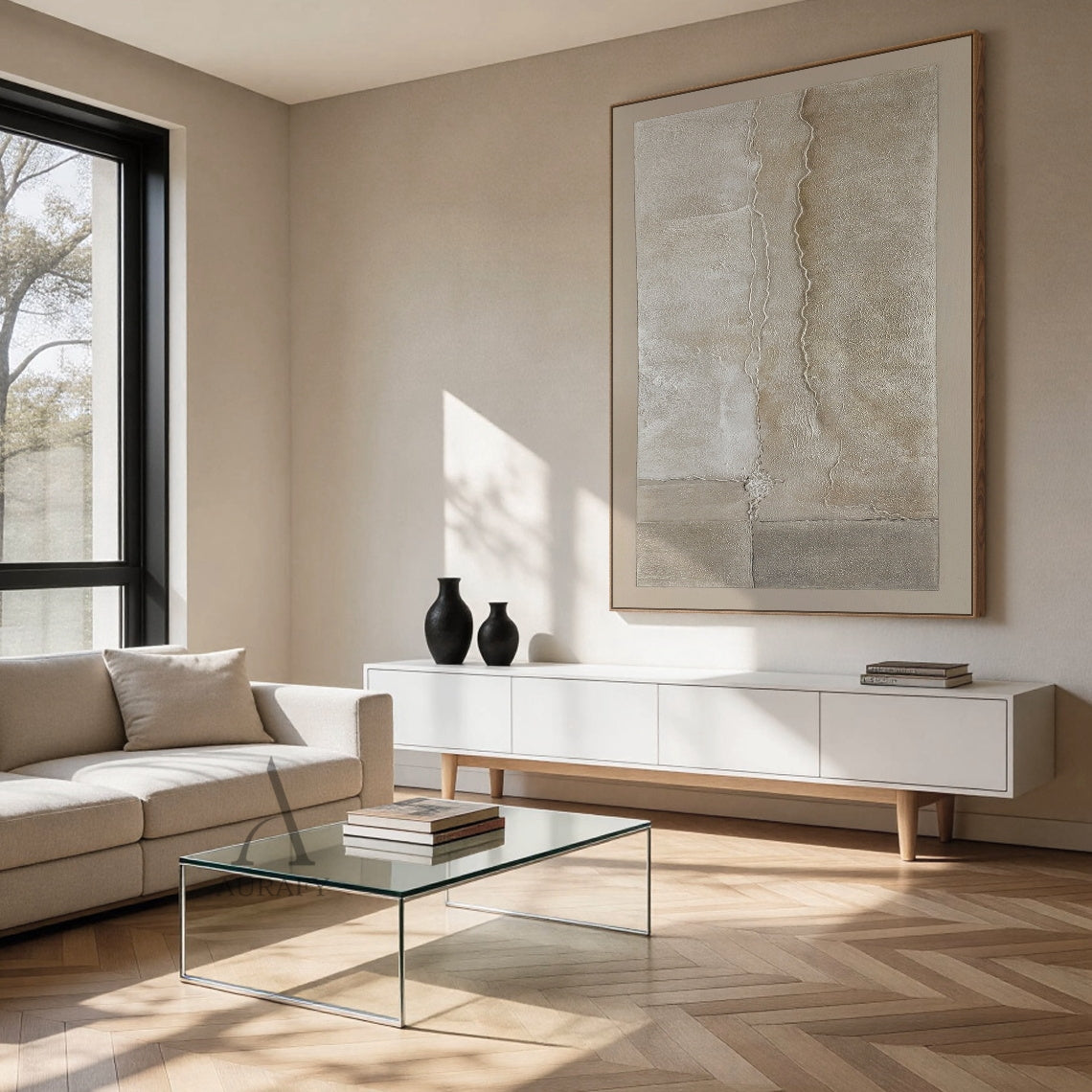 Wabi-Sabi Beige Plaster Textured Abstract Wall Art Japandi Minimalist Luxe High-Relief Tactile Canvas Painting AURA735