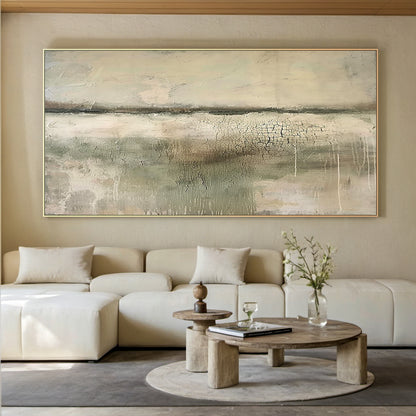 VerdaMossed Silence-Green & Beige Wabi-Sabi Art-AURA080