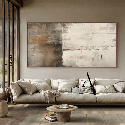 Wabi Sabi Abstract Art Handcrafted Plaster Textured Mottled Gray Beige Wall Decor AURA562