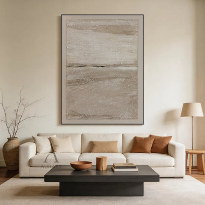 Wabi-Sabi Beige Plaster Textured Japandi Minimalist Abstract Tactile High-Relief Neutral Canvas Wall Artwork AURA740