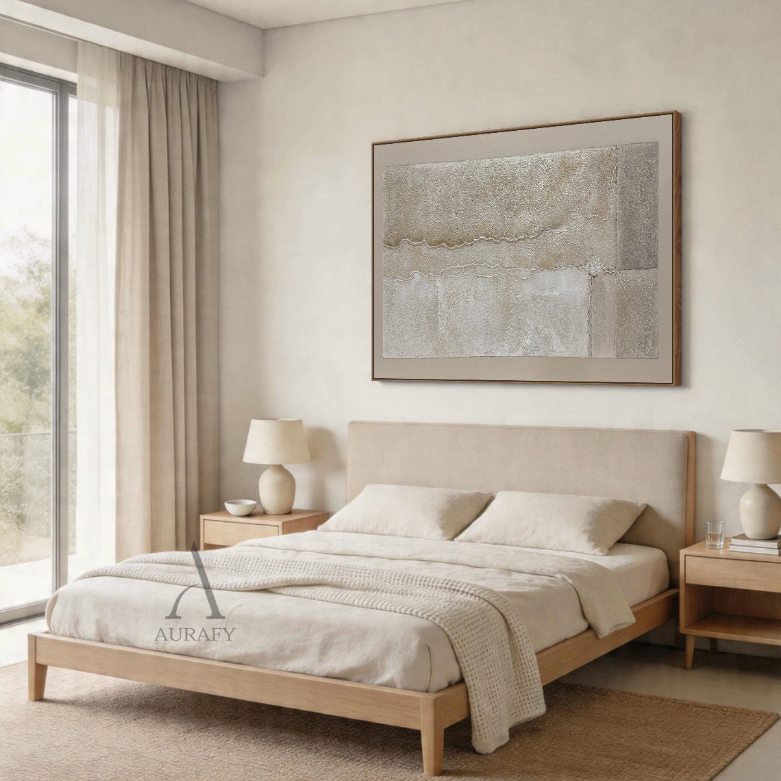 Wabi-Sabi Beige Plaster Textured Abstract Wall Art Japandi Minimalist Luxe High-Relief Tactile Canvas Painting AURA735