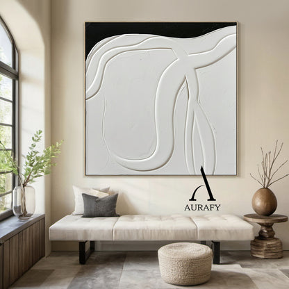 3D Textured Abstract Painting Black White High-Relief Tactile Modern Organic Luxe Artwork AURA513