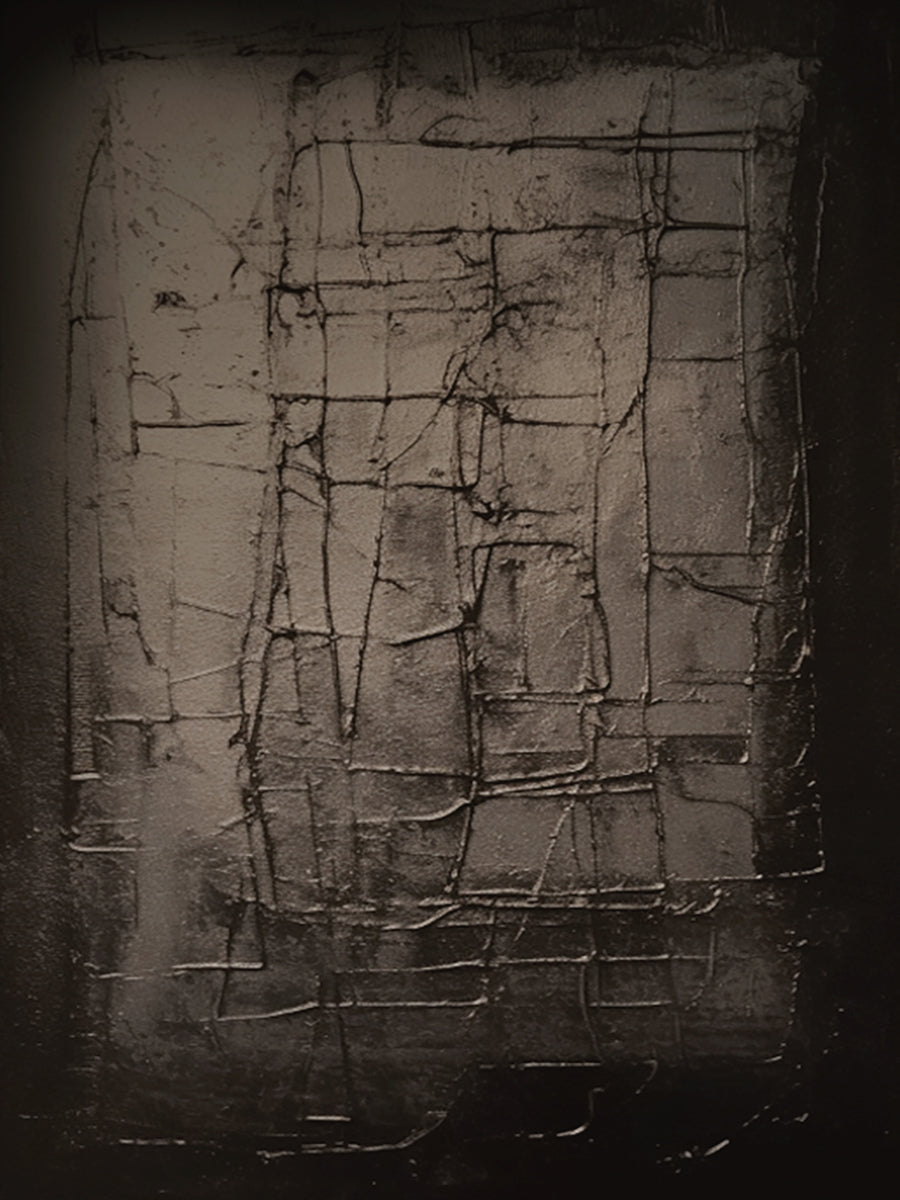 Textural Grid Painting – Deep Charcoal Canvas – AURA019(Horizontal)