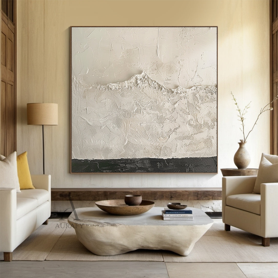Wabi-Sabi Beige Abstract High-Relief Knife Painted Textured Japandi Minimalist Tactile Sculpted Canvas Wall Art AURA799