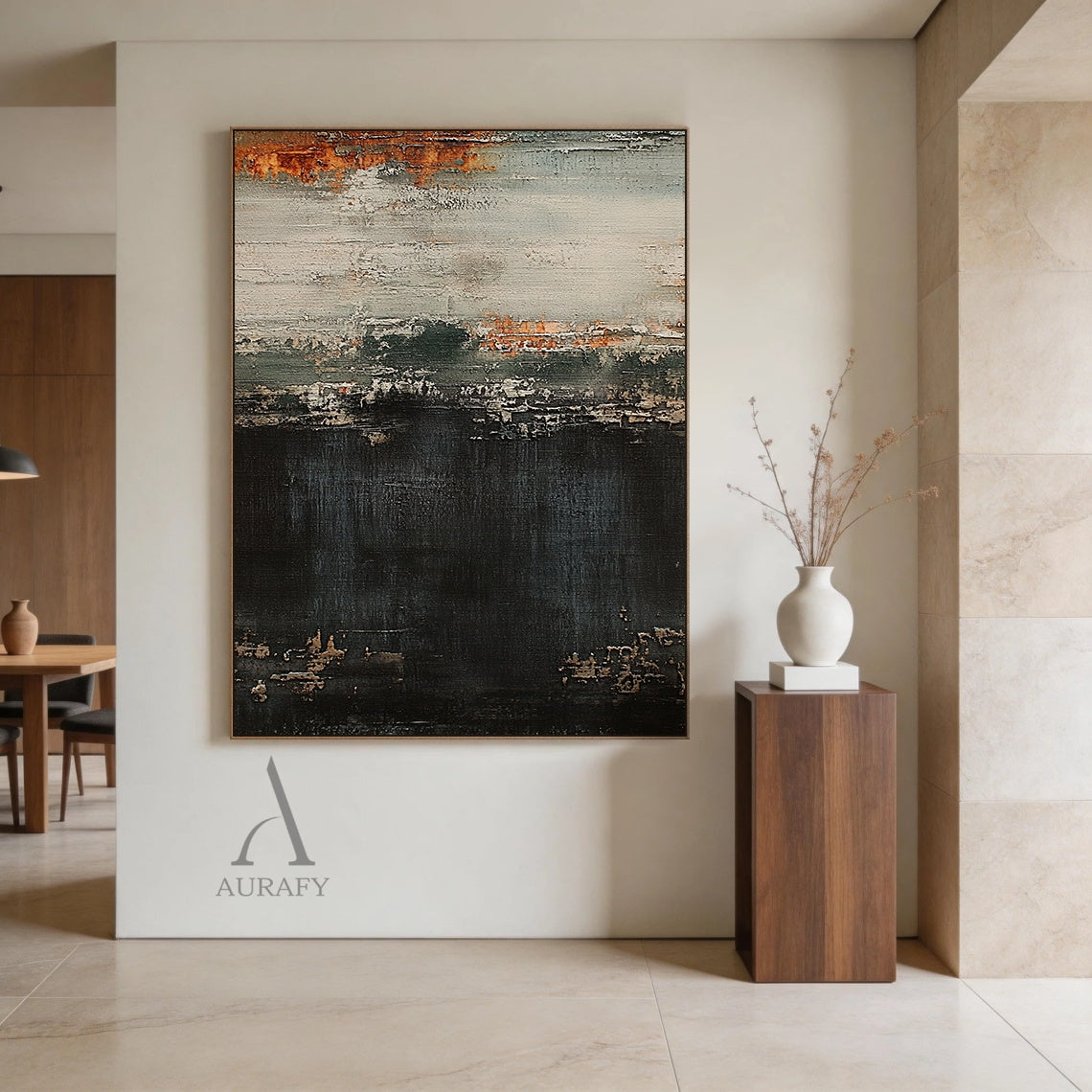 General Abstract Black Beige Canvas Wall Art for Modern Decor AURA412