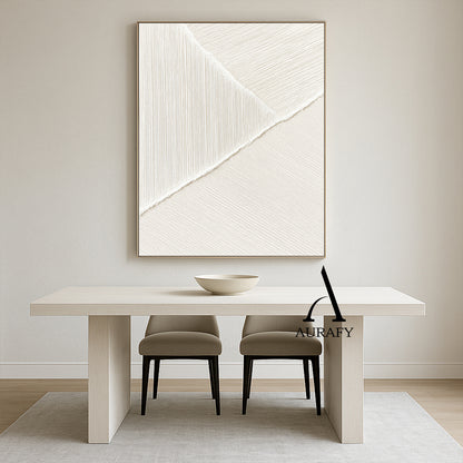 Minimalist Wall Art Beige White Tactile Vertical Texture Geometric Split Fabric Wall Decor AURA547