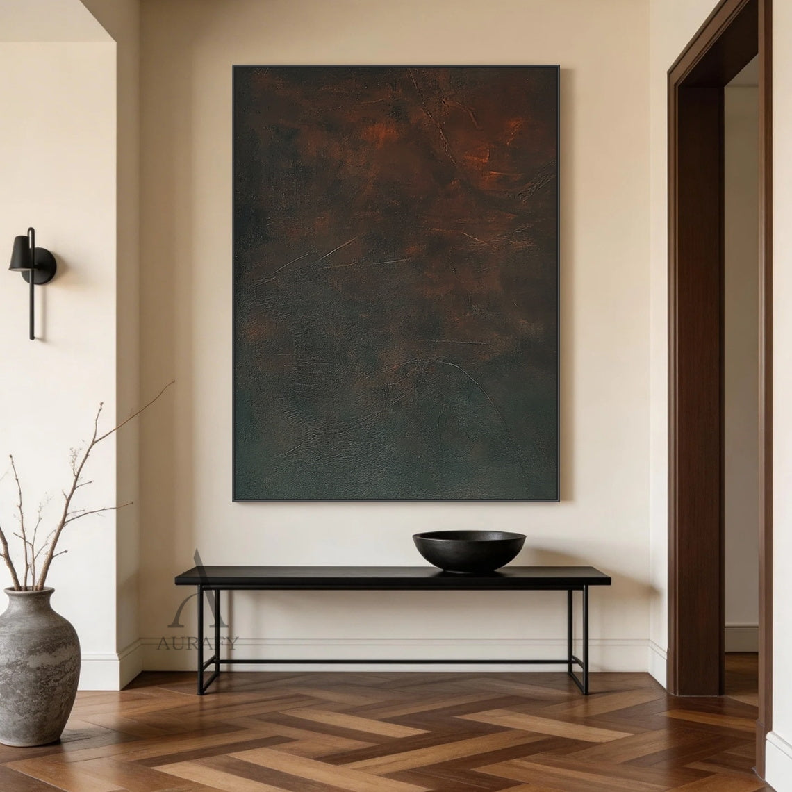 Minimalist Black Wall Art Sculpted High-Relief Tactile Surface Layered Curves Vertical Stripes AURA429
