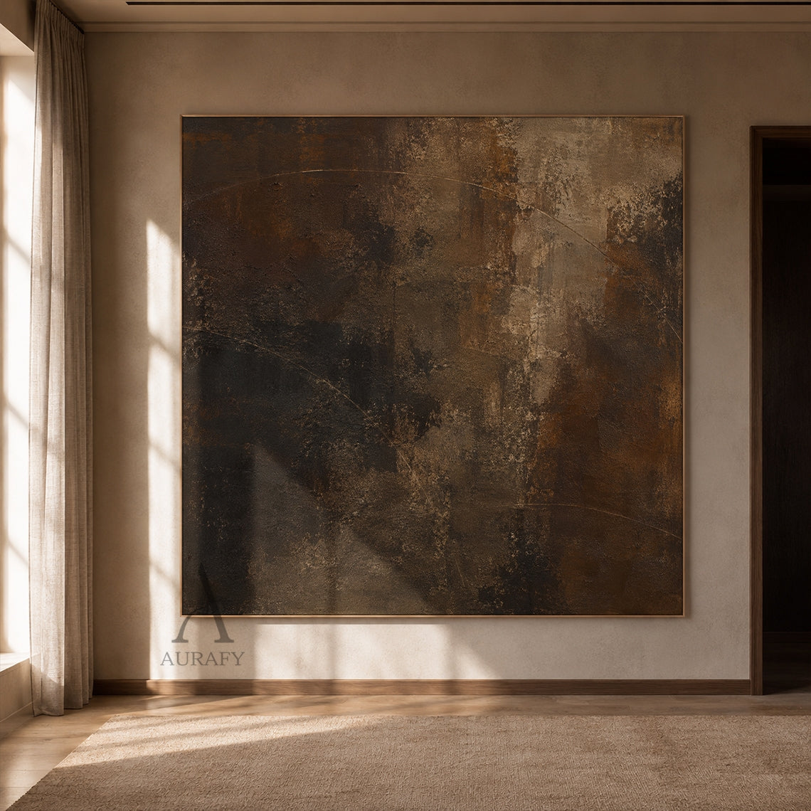 Arc Trace, Dark Brown Weathered Plaster Abstract Painting AURA871