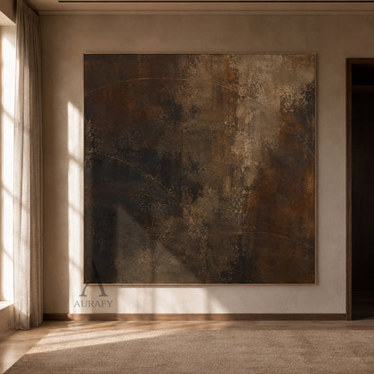 Arc Trace, Dark Brown Weathered Plaster Abstract Painting AURA871