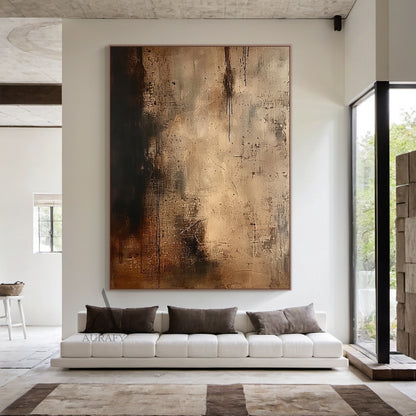 Rain Marks, Brown Drip and Patina Textured Painting AURA874