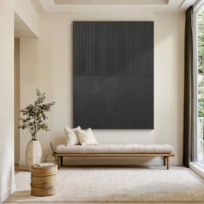 Minimalist Black Wall Art with Vertical Ribbed Texture and Smooth Matte Surface for Modern Spaces AURA455