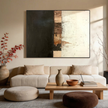 Abstract Black Beige Wall Art for Modern Living Room Decor AURA361