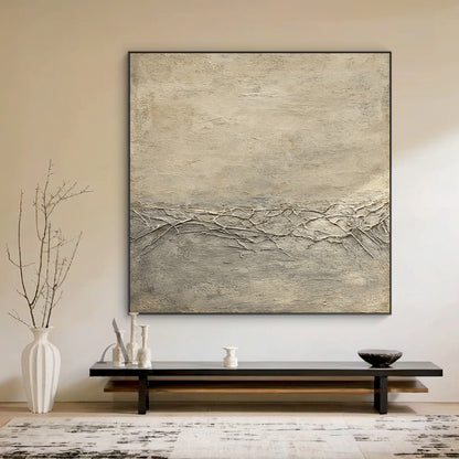 General Abstract Beige Wabi-Sabi Vintage Art with Cracked Distressed Plaster-like Tactile Texture AURA426