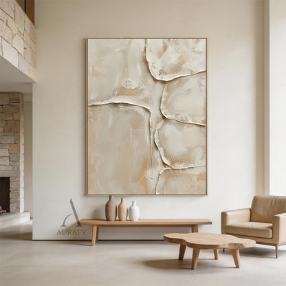 Quiet Layers, Warm Beige Sculpted Plaster Wall Art AURA862