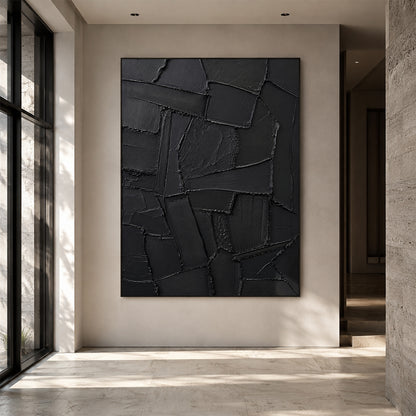 Black 3D Textured Abstract Painting High-Relief Plaster Knife Stroke Minimalist Japandi Wabi Sabi Wall Decor AURA770