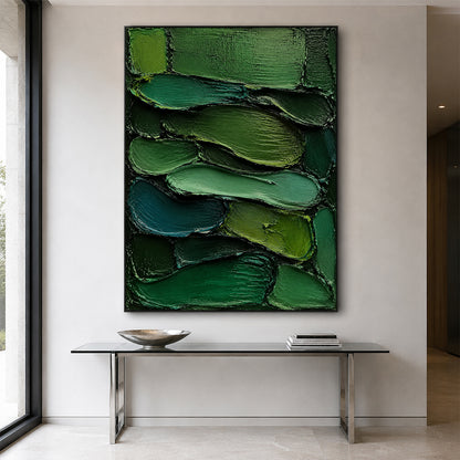 Green 3D Textured Painting Knife Stroke Wabi-Sabi High-Relief Plaster Tactile Modern Organic Japandi Wall Art AURA763
