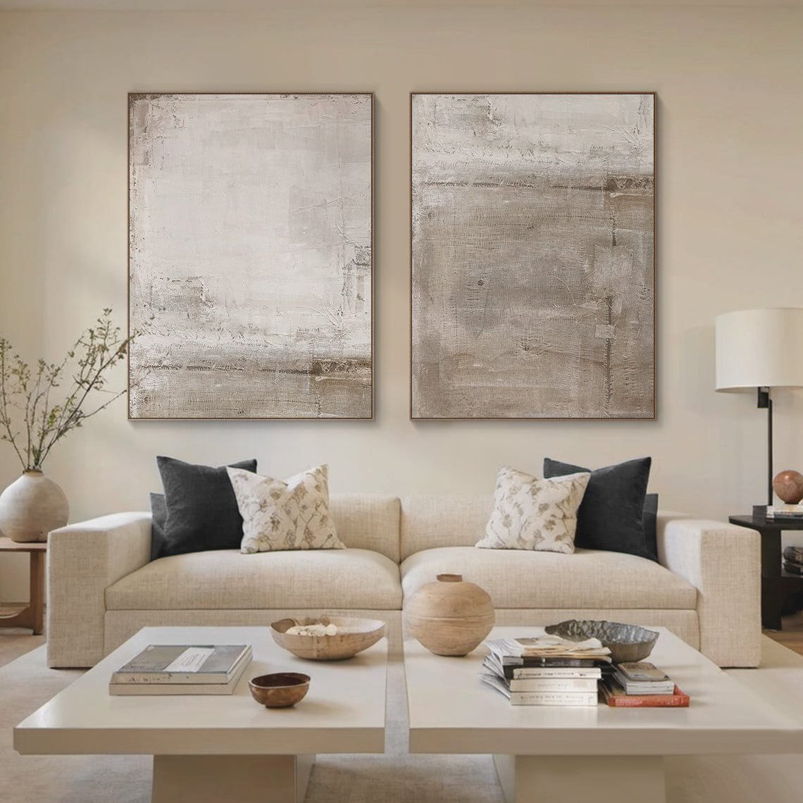 Urban Patina Canvas – Off-White & Warm Taupe Tones – AURA025