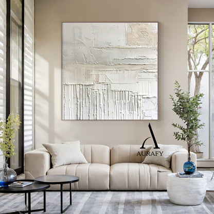 3D Textured Beige Painting Impasto Knife Strokes High-Relief Tactile Modern Organic Wall Art AURA527