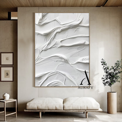 3D Textured White Abstract Painting with Knife Strokes High-Relief Tactile Surface Minimalist Luxe AURA522
