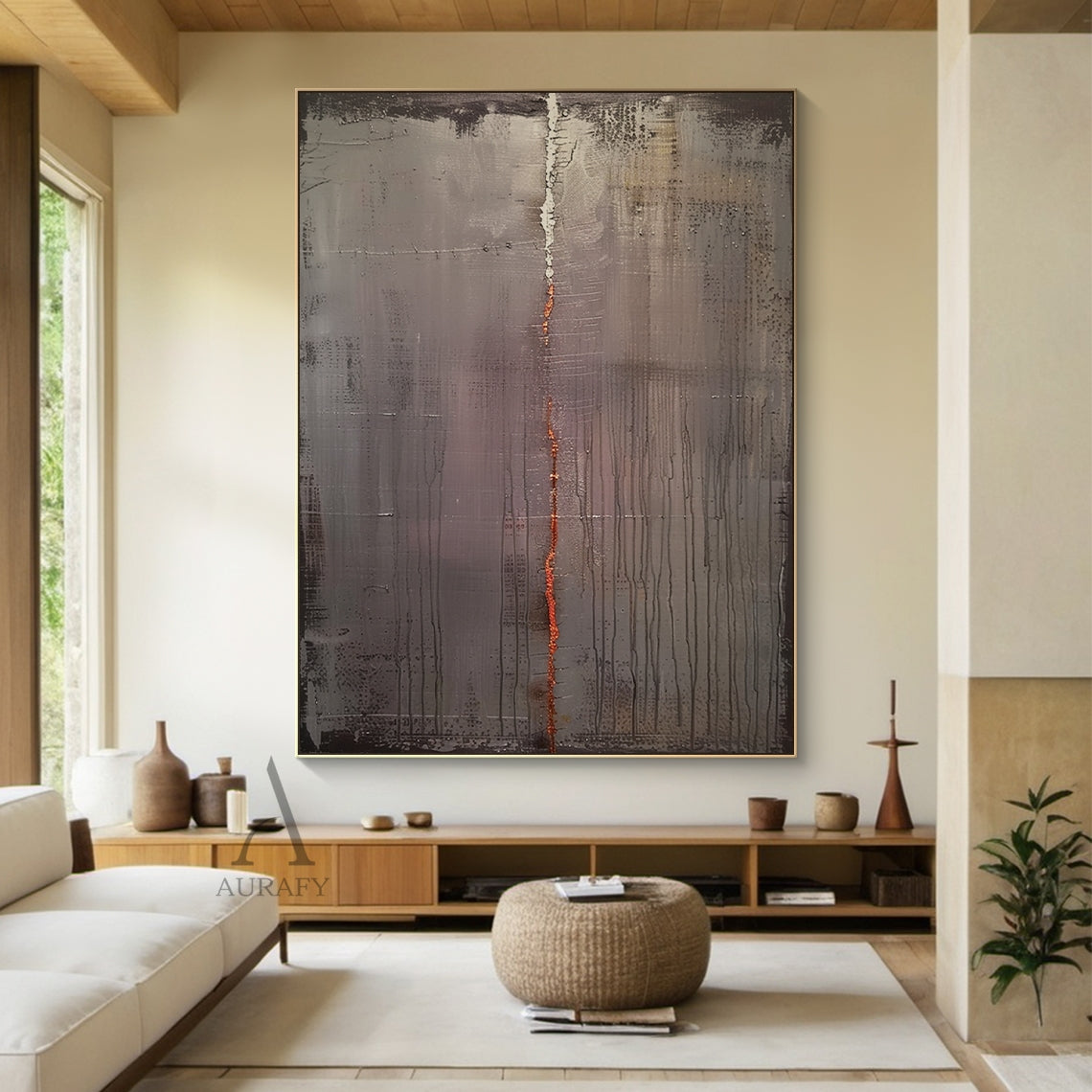Plaster Textured Grey Black Burnt Orange Accent Japandi Minimalist Tactile Abstract Wall Art AURA795