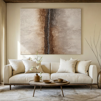 Wabi Sabi Abstract Wall Art Plaster Textured Beige Brown Tactile Cracked Decor AURA581