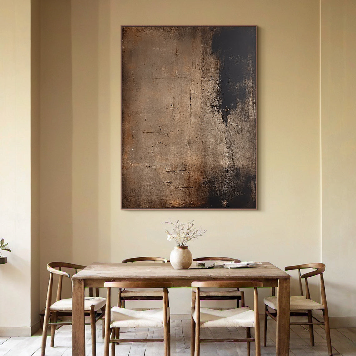 Wabi-Sabi Patina Wall Art – Weathered Copper & Tobacco Umber – AURA017(Vertical)