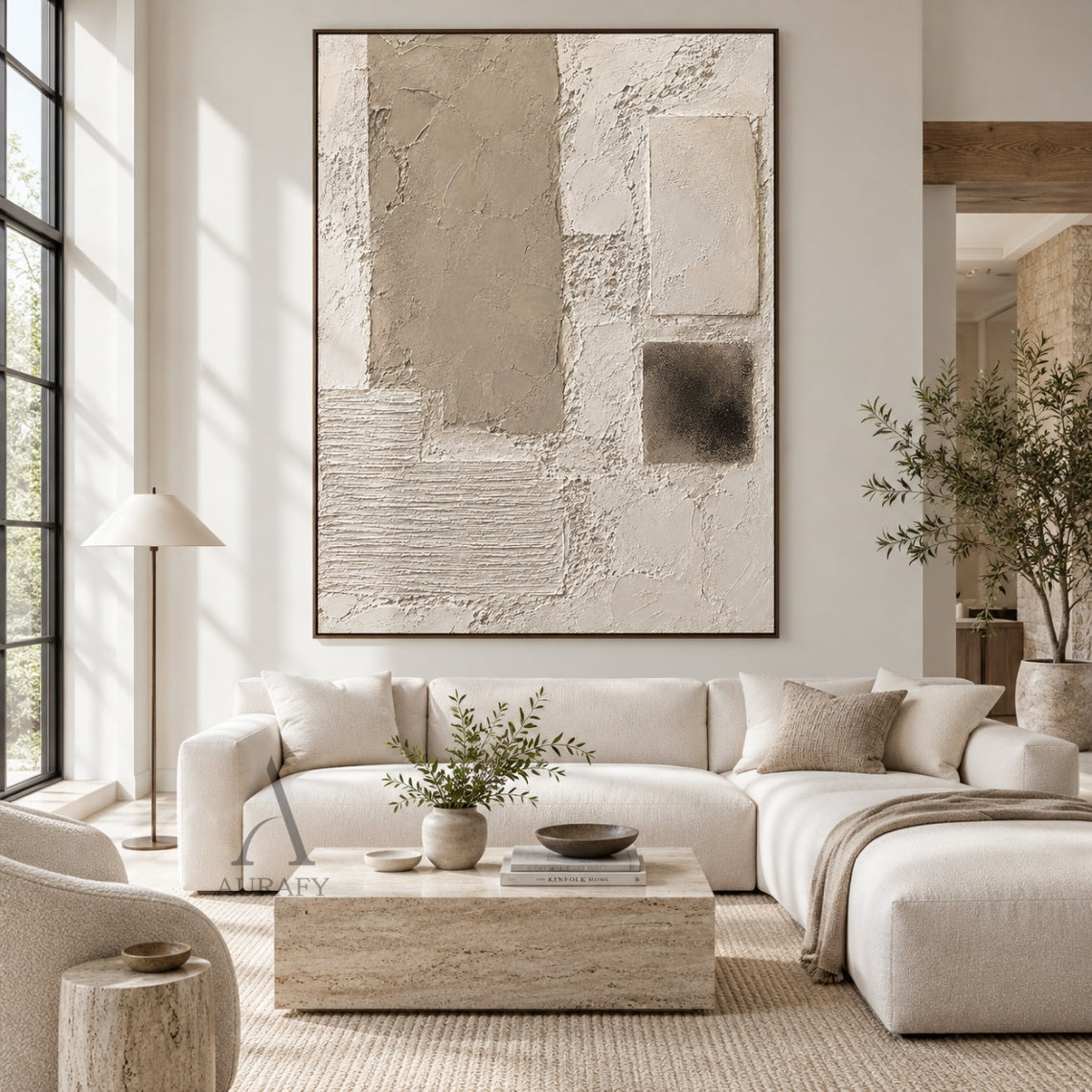 Surface Study, Beige Stucco and Ridged Plaster Abstract AURA865