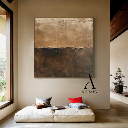 Wabi Sabi Brown Plaster Textured Abstract Art with Cracked Peeling Edges Tactile Surface AURA555