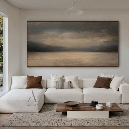 Stillwater, Brown Foggy Lake Canvas Wall Art AURA877
